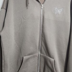 Brown Zip-Up Hoodie with Butterfly Design Rhinestones